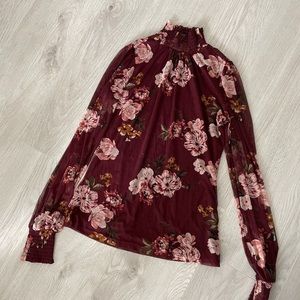 Burgundy floral turtleneck